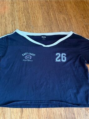 Hollister Navy Blue Off The Shoulder Short Sleeve V-Neck Tee